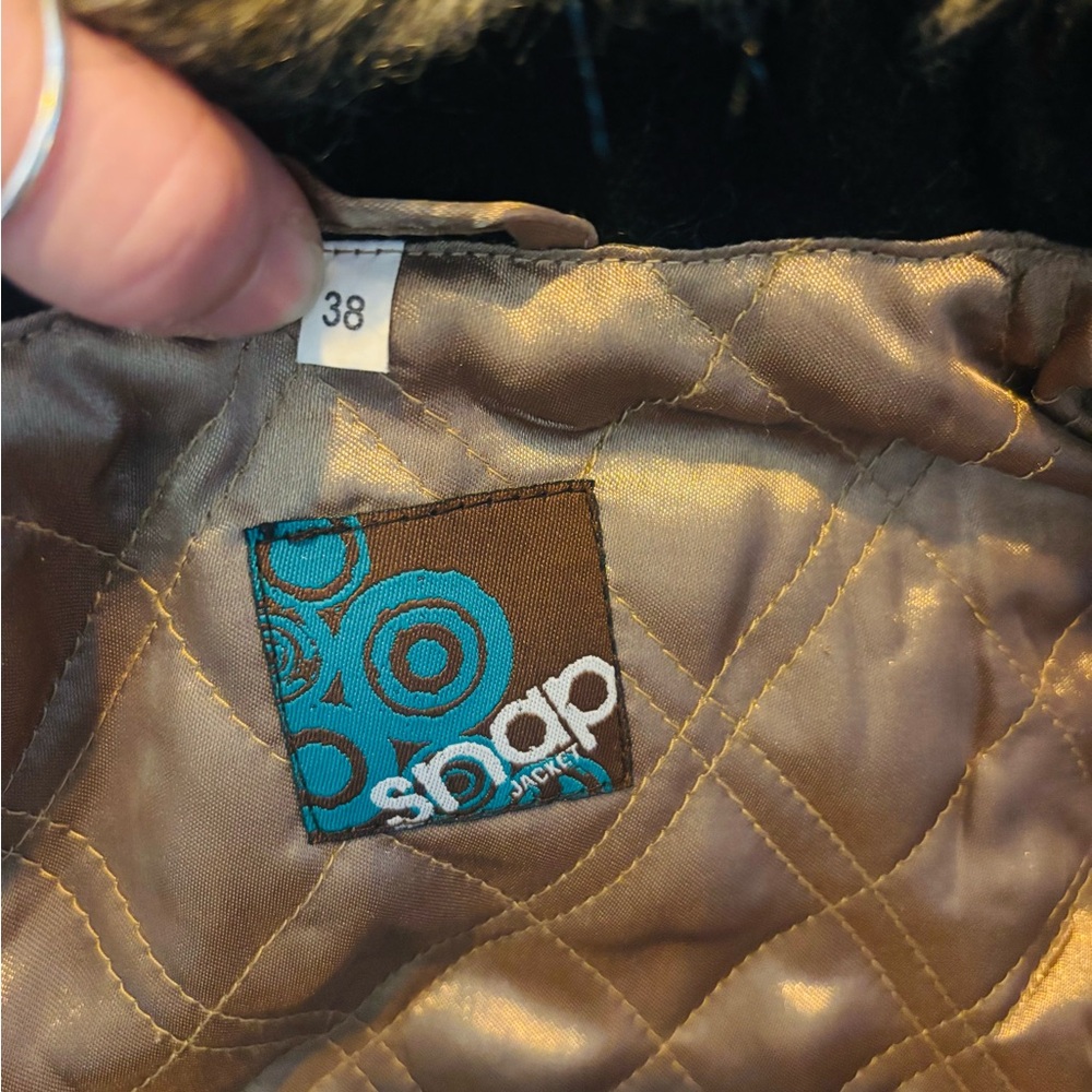 Y2K NEW Snap Wool Jacket w/ Faux Fur Collar – Zips & Embroidery – Size 38 - Picture 16 of 16